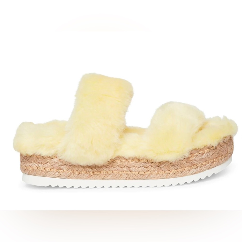 SALE ✨ Steve Madden Fur Katana Slides in Yellow - Wedge Sandals